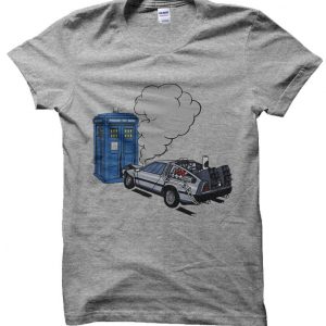 DeLorean crashes into Tardis Dr Who Back to the Future t-shirt by Clique Wear