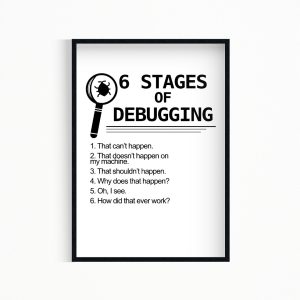 6 Stages of Debugging Wall Art Poster