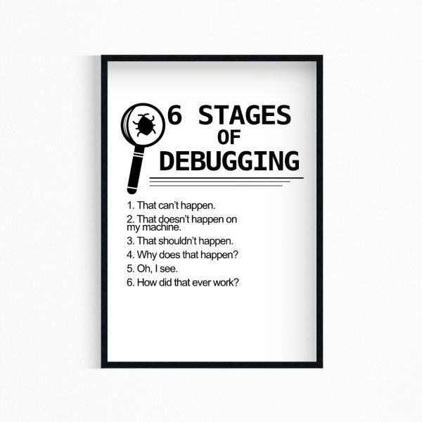 6 Stages of Debugging Wall Art Poster